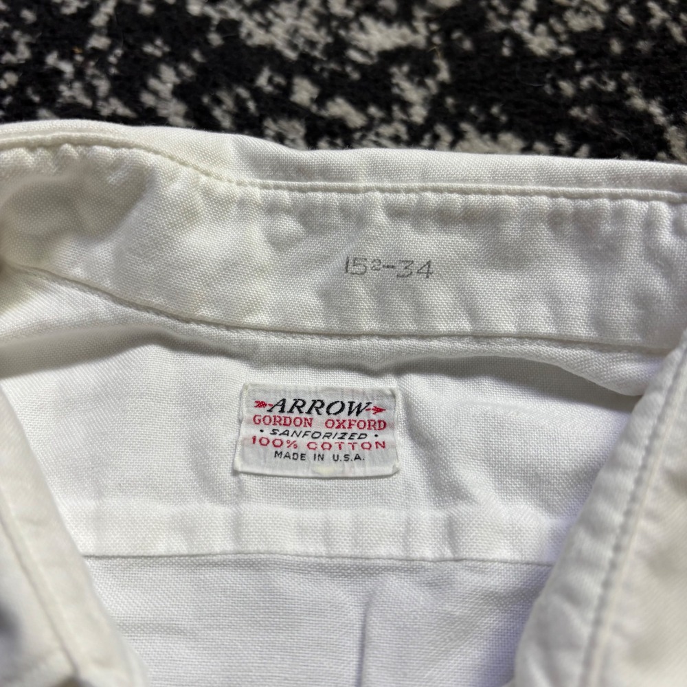 Vintage 60s Arrow Gordon Oxford Shirt Mens White Cotton Button Down USA Made - Picture 3 of 8